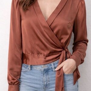 Abercrombie & Fitch Copper Satin Wrap Blouse